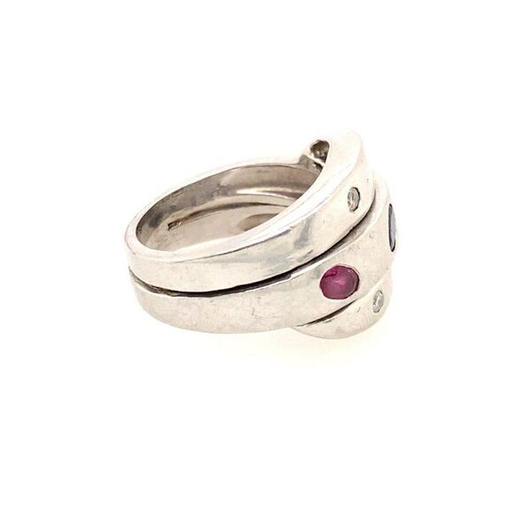 18k Diamonds, Emerald, Sapphire & Ruby Ring - Picture 12 of 16